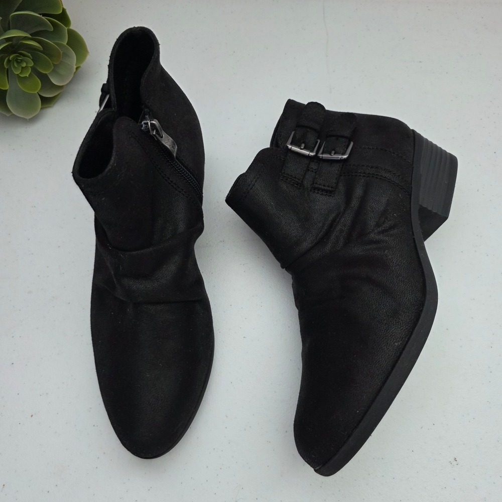Lauren Blakwell Lyla Ankle Boots Womens 8 Black Excellent Ruched Buckle Moto